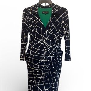 Jones New York Navy Blue and White Geometric Dress